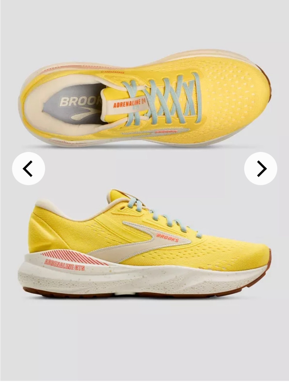 Brooks Women's Yellow Adrenaline gts 24 Sneakers with Light Blue Laces - Picture 3 of 7